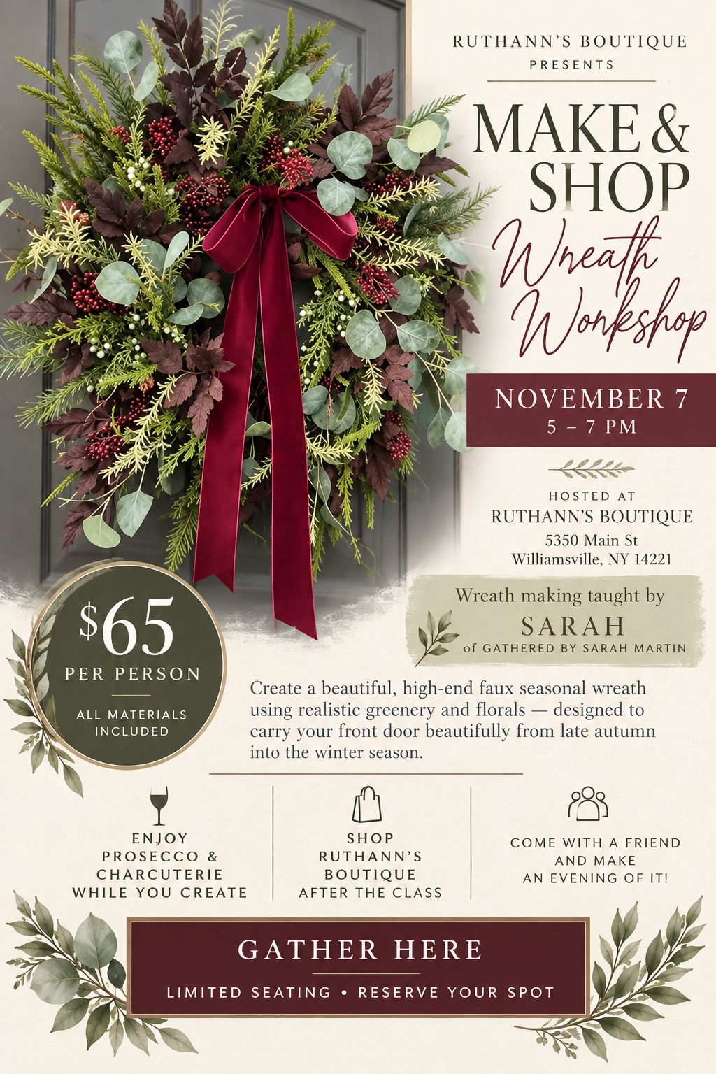 RuthAnn’s Gathered Make & Shop Wreath Workshop