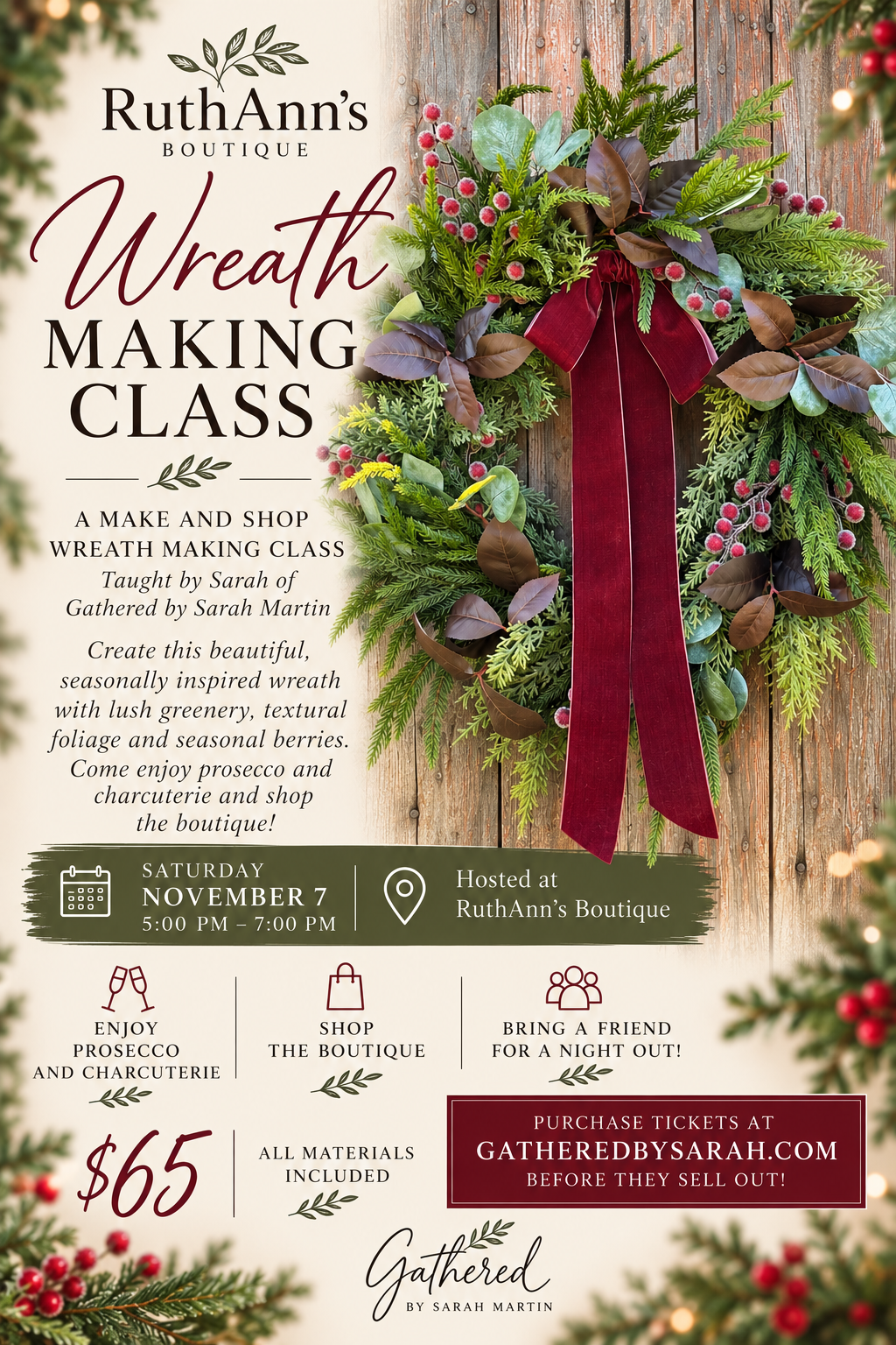 RuthAnn’s Boutique & Gathered By Sarah Martin Make & Shop Wreath Workshop